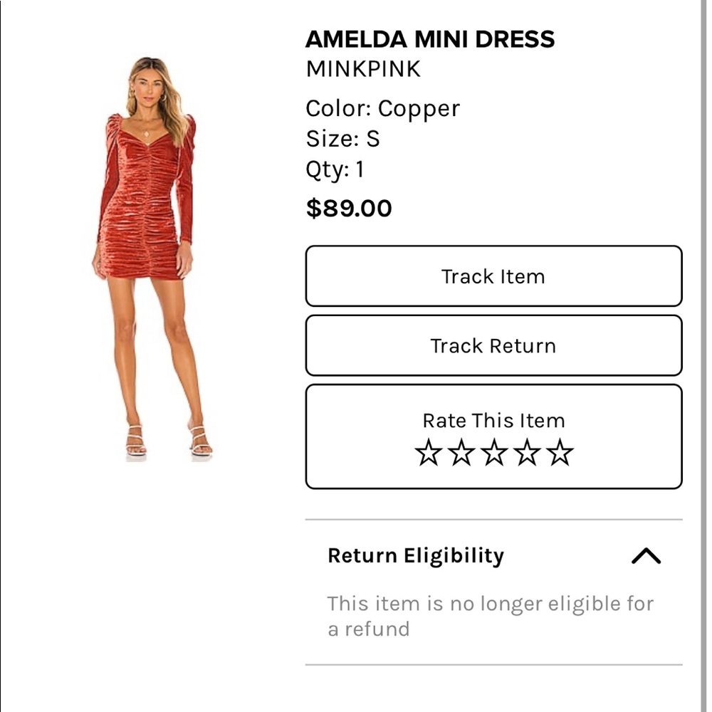 Bardot ruched dress in copper